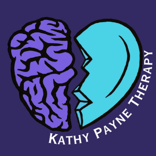 Logo for Kathy Payne Therapy depicting a broken half heart and half brain to signify broken relationships aka separation and divorce therapy